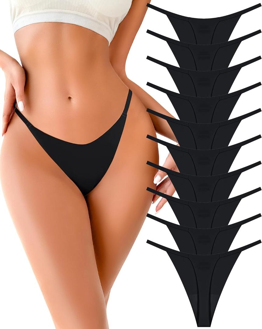 UNDER THE SEA 10 Pack G String Thongs for Women Seamless Underwear Low Rise No Show Thong Stretch Women's Panties Sexy (Medium)
