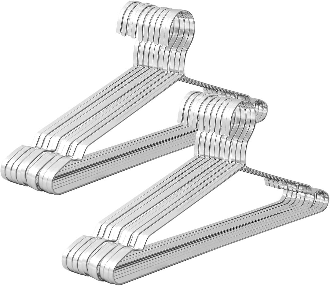 16.5" Heavy Duty Extra Wide Stainless Steel Coats Hangers, Strong Durable Metal Hanger for Heavy Garments, Sturdy Metal Rack for Shirts Jackets Trousers Pants Slack, 20 Pack, Silver