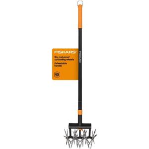 Fiskars Tiller Cultivator for Garden and Lawn, Extendable (40"- 60") Gardening Hand Tool, Telescoping Rotary Hand Cultivator Tool for Soil or Reseeding Grass