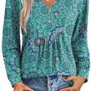 Zeagoo Long Sleeve Shirts for Women 2025 Casual Pleated V Neck Fall Tunic Tops Button Down Blouse Dressy Loose T-Shirts.XXL