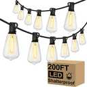 Brightever Outdoor String Lights 200FT Waterproof, Patio String Lights for Outside with 100+4 ST38 Shatterproof LED Filament Bulbs, Dimmable Hanging Lights for Christmas, Party, Cafe (2-Pack 100FT)