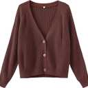TASAMO Women's Long Sleeve Knit Sweater Open Front Cardigan Button Loose Outerwear (Medium, 07 Mauve)