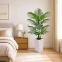 Artificial Palm Tree 5FT with White Tall Planter, Realistic Faux Tropical Plant with Lifelike Green Leaves, Indoor Artificial Plant for Modern Home Decor