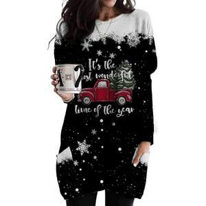 NOVEPT Womens Shirt with Pocket, Loose Casual Gift Tunic Tops, Long Sleeve T-Shirt Dress for Women, Size: S