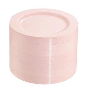 bUCLA 100Pieces Pink Plastic Dessert Plates - 6.25inch Pink Dessert Plates Disposable - Premium Hard Pink Appetizer Plates -Small Cake Plates for Wedding, Party&Easter