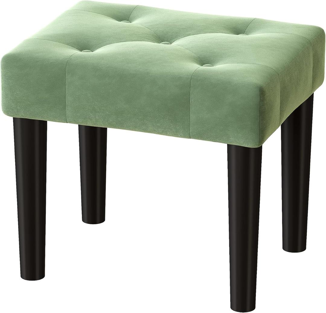 Foot Stools Ottoman, Small Soft Footrest Ottoman with Wood Legs, Sofa Footrest Extra Seating for Living Room Entryway Office (Green)