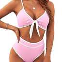 Blooming Jelly Women's High Waisted Bikini Set Tie Knot Color Block Swimsuits 2 Piece Bathing Suits 2025 (Small, Pink)