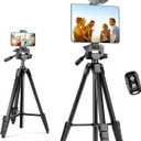 Aureday Phone Tripod Stand, 64 Extendable Cell Phone&Camera Tripod with Wireless Remote and Phone Holder, Aluminum iPad Tripod for Video Recording/Selfies/Live Stream/Vlogging (Black)