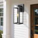 Outdoor Wall Light with Clear Glass, Anti-Rust Exterior Wall Sconce, Weather Resistant Outdoor Lantern, Exterior Lighting for Porch, Patio, Garage, Entryway (Black, 15.5" Height-2 Pack)