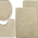 Bathroom Rug Sets, 4 Pieces Soft Area Rugs Set, Toilet Base Mat Carpet, Absorbent Washable Mats Dry Quickly, Home Dcor and Bath Room Accessories, Khaki