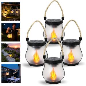 2026 New Upgrade Solar Lantern Outdoor Waterproof, Retro Dancing Flame Solar Lantern Outdoor Lights with Dual Charging, Suitable for Camping Trails Yard Terrace Porch Garden Decoration（4PC）