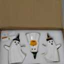 Halloween Decor Indoor 3pcs Ceramic Ghost Decor, Cute Light Up Ghost Figurine for Halloween Home Decorations, Spooky Statue with Ghost Face for Table Mantel or Shelf