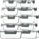 M MCIRCO 10-Pack Glass Food Storage Container with Lids, Airtight Lunch Bento Boxes, Glass Meal Prep Container,Microwave, Oven, Freezer and Dishwasher Friendly (Gray)