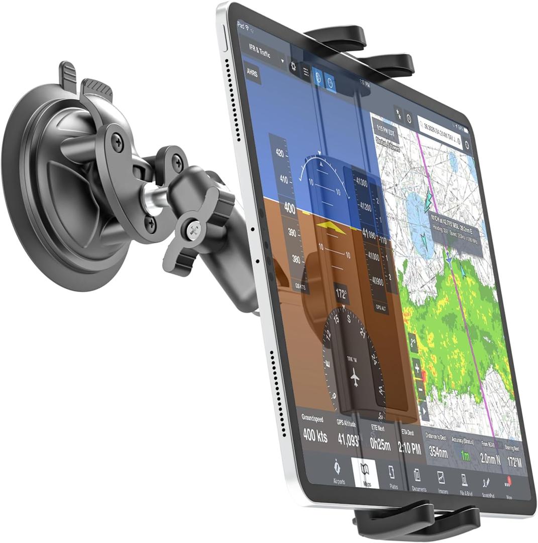 Charchendo Heavy Duty Metal ProAviator Suction Cup Mount [Super Suction Cup], 360 Adjustable Metal Arm Tablet Holder for Pilots, General Aviation, Fit for 4-13'' iPad Pro/Air/Mini, iPhone, Galaxy