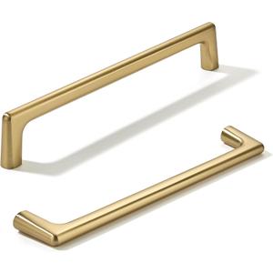 khtumeware 2 Pack Brushed Brass Cabinet Pulls 6.3 Inch(160mm) Hole Centers Satin Gold Kitchen Cabinet Hardware for Cupboard Drawer Handles Dresser Pulls