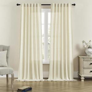 Natural Linen Room Divider Curtains for Bedroom, Rod Pocket & Back Tab Flax Linen Burlap Semi Sheer Window Drapes Privacy with Light Filtering for Patio Door, W70 x L84, Cream, 2 Pieces