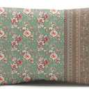 Vintage Boho Flower Lumbar Pillow Cover 12x20 Inch, Pink Floral Stripes Decorative Throw Pillow Case, Rectangle Cushion Cover for Sofa or Couch