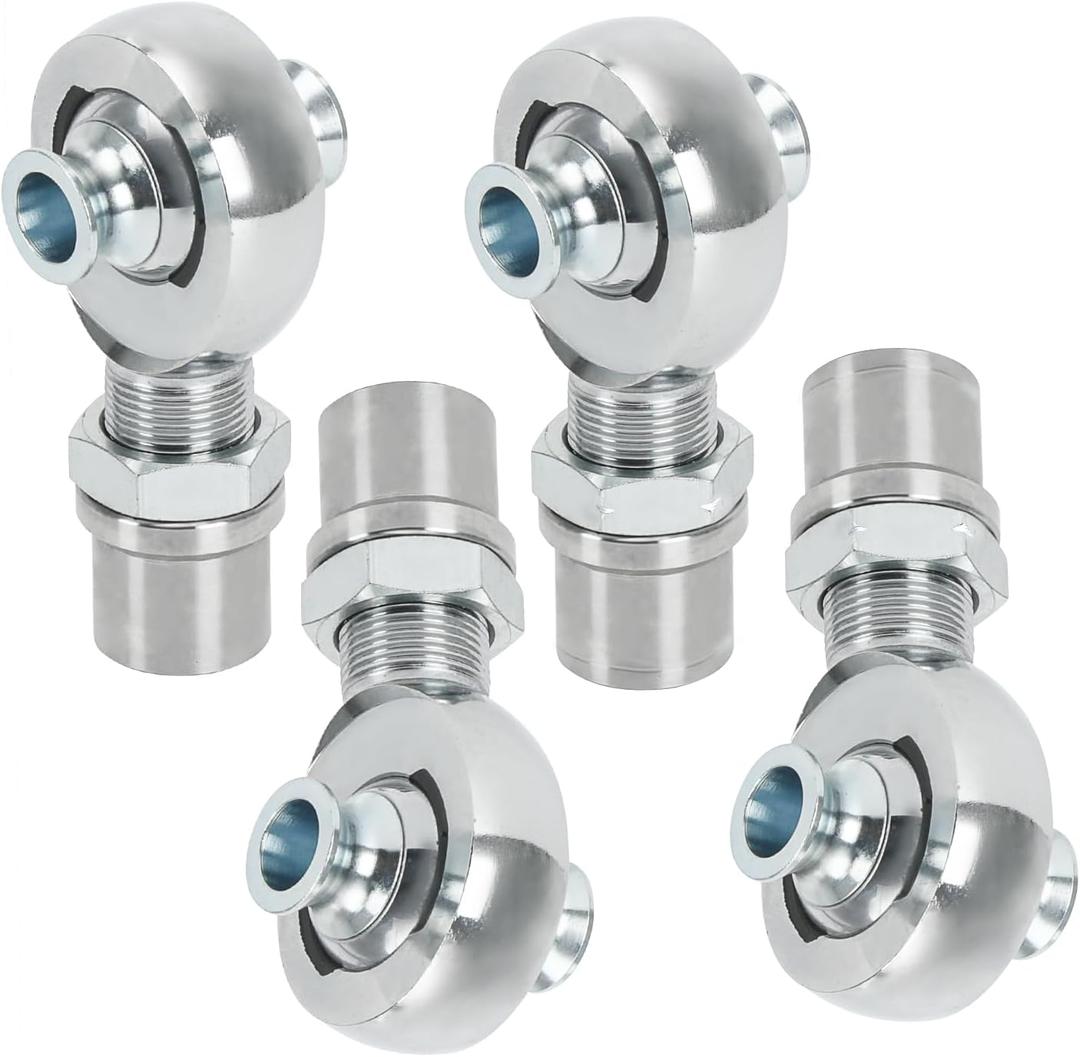 1.25'' Heim Joints Rod End Kit, 1 1/4'' Right and Left Hand Thread Chromoly Joints Heat Treated Chromoly with Round Tube Adapter, High Misalignment Spacer (2 Pair)