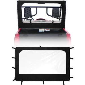 Soft Rear Windshield for Yamaha Rhino & Massimo UTVs - PVC Windscreen with Excellent Visibility, Waterproof & Tough Against Punctures, Tears & Abrasion. (Black with Zipper)