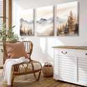 Neutral Mountain Wall Art Decor Set of 3 Forest Canvas Wall Art Poster Landscape Wall Art Artwork Modern Pictures Abstract Painting Watercolor Prints for Living Room Bedroom 12x16 Inch Wrapped Canvas