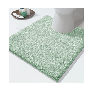 Yimobra Toilet Rugs U Shaped Washable, Soft Absorbent Microfiber Bathroom Rugs, Non Slip Quick Drying Shaggy Bath Mat, Contour Bathroom Mats for Toilet Base, Home Essentials,24x20,Green and White