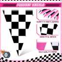 Gersoniel 5 Pcs Racing Car Party Decorations Pink Black Checkered Triangle Flags Pennant Banner Race Car Garland Streamers for Girls Race Themed Birthday Baby Shower Outdoor Party Supplies