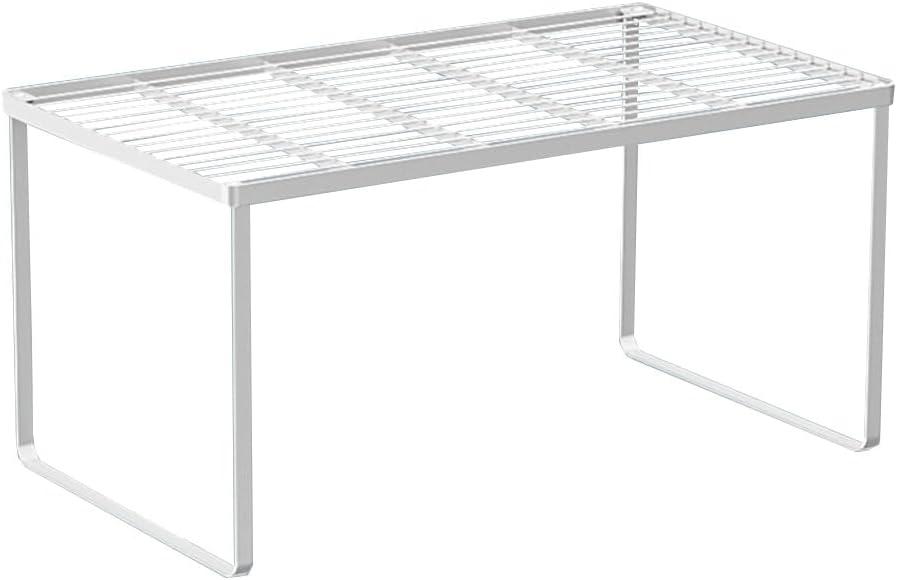 Kitchen Cabinet Storage Shelf Stackable Wire Spice Rack Organizer Heavy Duty Space Saver for Bathroom Bedroom Closet Laundry Room Office Countertop - White, Pack 1