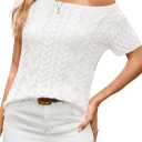 Cakulo Womens Cable Knit Short Sleeve Sweaters Tops Lightweight Crew Neck Pullover Sweater 2025 (Large, White)