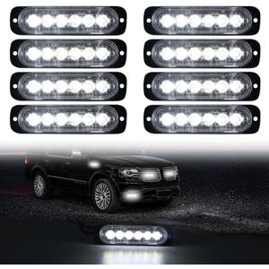 DIBMS LED Emergency Strobe Lights Bar 8x White 6 LED Strobe Warning Emergency Flashing Light Caution Construction Hazard Light Bar For Car Truck Van Off Road Vehicle ATV SUV Surface Mount