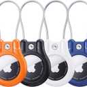 IPX8 Waterproof for AirTag Holder - 4 Pack Lock Case with Keychain for Apple AirTag 1st & 2nd Generation, Air Tag Keyring with Wire Cable, Secure AirTag Cover for Keys, Kids, Luggage, Bags, Pet Collar (BLACK+BLUE+WHITE+ORANGE)