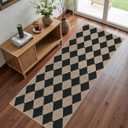 Easy Jute Runner Rug 2x5, Black Indoor Outdoor Carpet, Washable Non-Slip Floor Mat for Entryway Hallway Kitchen Porch