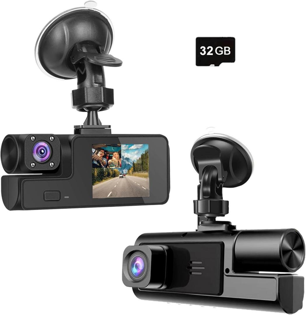 1080P Dual Dash Camera for Car Front and Inside Dashcam Car Security Video Recorder,170Wide Angle Vehicle Cam,WDR,G-Sensor,2 IPS Screen,Loop Recording,Night Vision (Dual Dash Cam with 32G Card)