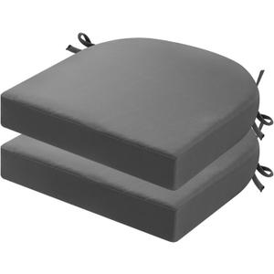 idee-home Outdoor Chair Cushions Set of 2, Thick 17" x 17" x 3" Outdoor Seat Cushion Patio Furniture Waterproof with Ties, Patio Chair Pads Dining Medium Grey