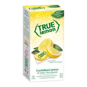 True Lemon 100ct (Pack of 1) - Water Enhancer - Bulk Dispenser - 0 Calorie Drink Mix Packets For Water - Sugar Free Lemon Flavoring Powder Packets (EXP 08/18/26)