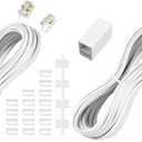 moeverEX Phone Extension Cord 25 Ft, White Telephone Cable with RJ11 Plug