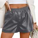 Tulucky Womens Casual High Waisted Stretchy Faux Leather Shorts with Pockets (Lightgrey), XL