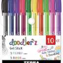 Zebra Pen Doodlerz Gel Stick Pen, Bold Point, 1.0mm, Assorted Glitter Colors, 10 Pack