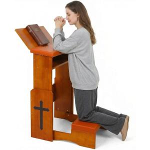 Fanwer Folding Prayer Bench for Home Use - Adjustable Wooden Kneeler for Prayer & Meditation, Compact Kneeling Altar with Bookshelf, Ideal for Church, Chapel, or Personal Devotion