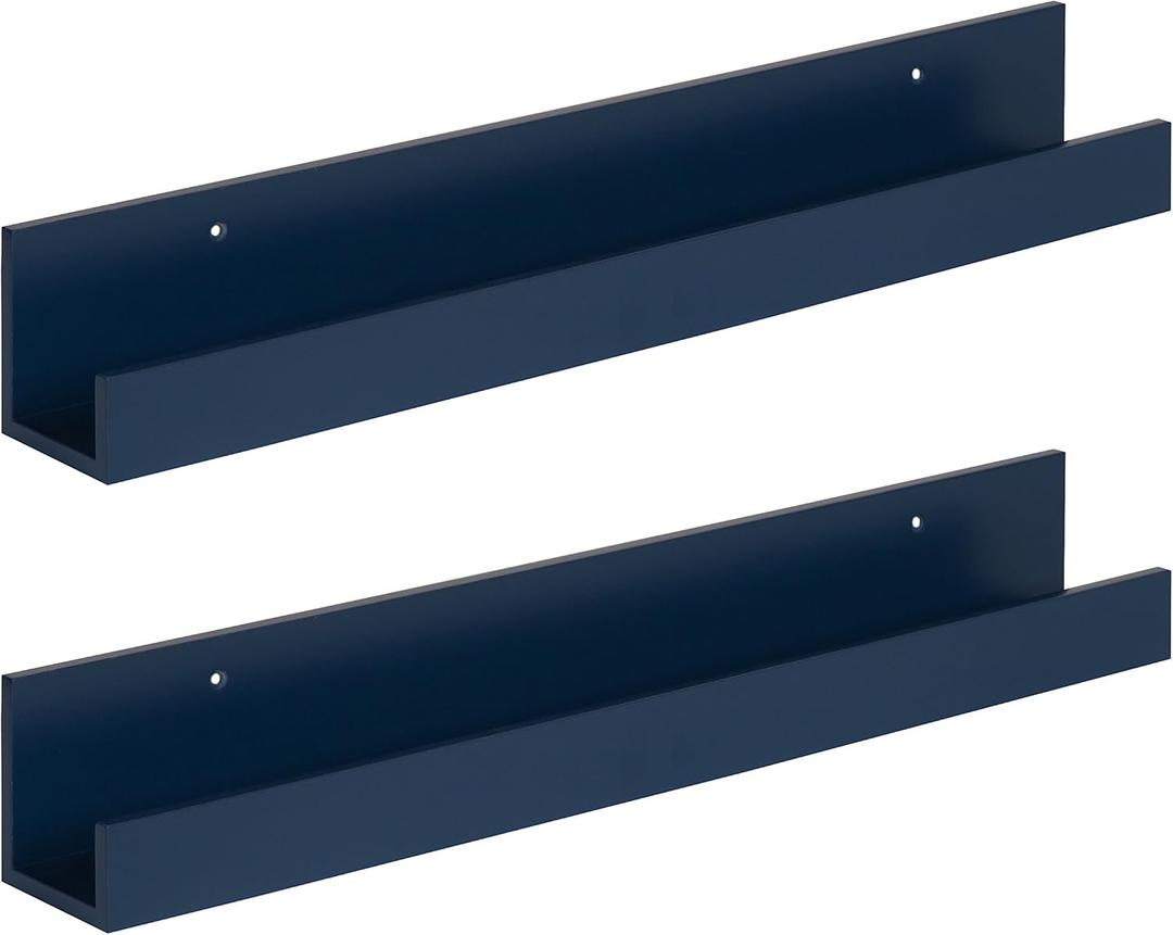 Kate and Laurel Levie 24-inch 2-Pack Wood Floating Wall Shelf Picture Frame Holder Ledge, Navy Blue