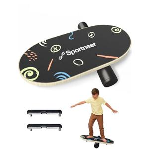 Sportneer Balance Board Kids, Wooden Wobble Board for Kids, Safe and Sturdy Balance Trainer, Kids Balance Board for 3-5 6-12, Balancing Board (Without Semi-circular Wobble Blocks)