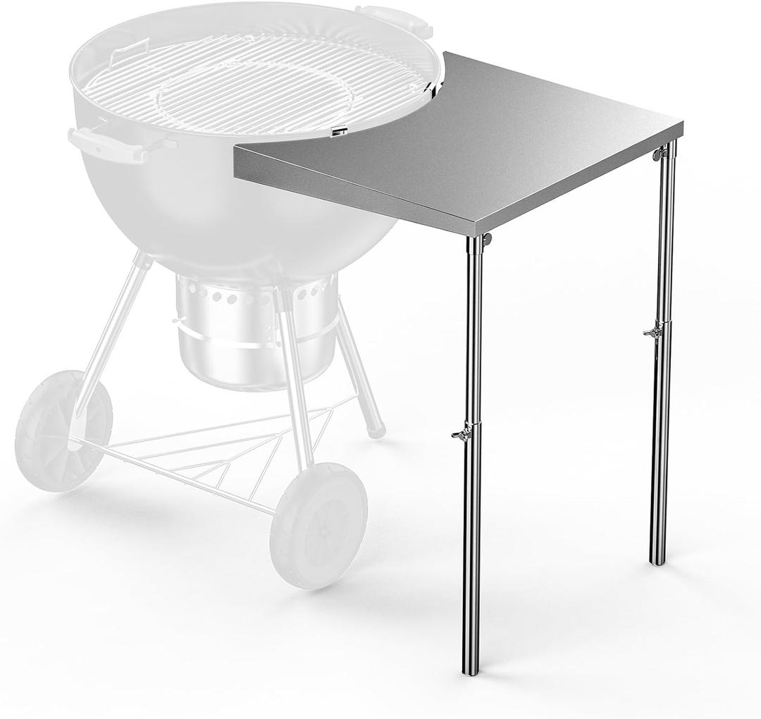Charkettle Stainless Steel Kettle Grill Side Table/Shelf, Compatible with Weber 18"/22" Grills, Charcoal Kettle Grill Accessories with Adjustable Height
