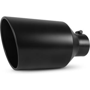 Stainless Steel 4 Inch Inlet Diesel Exhaust Tip Tailpipe, 8" Outlet 15" Long Rolled End Angle Cut Bolt On Exhaust Tail Pipe 4"x8"x15" Black Powder Coated Universal Car