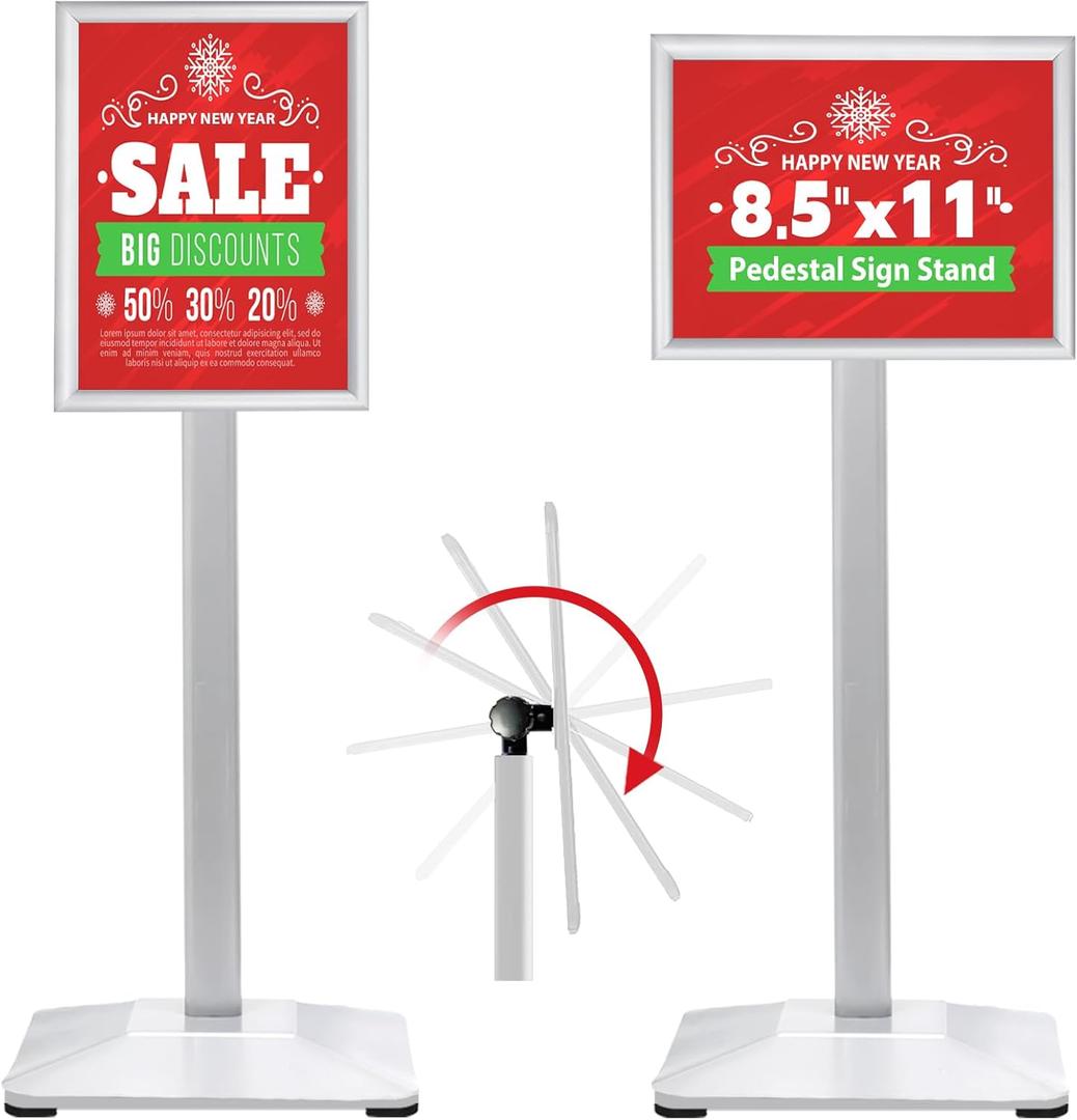 Pedestal Sign holder Stand 8.5x11inch Adjustable Standing Floor Sign Stand with Heavy Base & Snap Frame Display Stand for Indoor Outdoor Business Store Sign Holder Poster Stand (Silver)