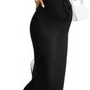 SHENHE Women's Maternity Skirt Knit Adjustable Waist Drawstring Maxi Skirt (Black, L)