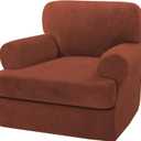 H.VERSAILTEX Sofa Cover 2 Piece T Cushion Armchair Slipcovers Thick Velvet Couch Cover Stretch T Cushion Sofa Covers for 1 Cushion Couch with 1 Individual T Cushion Covers Washable, Rust