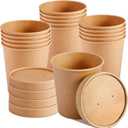 50 Pack Kraft Paper Soup Containers with Lids, 16 Oz Disposable Paper Food Containers, Round, Brown, General Use, Freezer & Microwave Safe