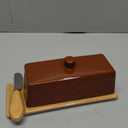TEATALK Ceramic Butter Dish with Lid and Knife - Large Butter Holder, Farmhouse Style, 8-Inch Porcelain Butter Keeper with Scraper Edge,Brown (Regular)