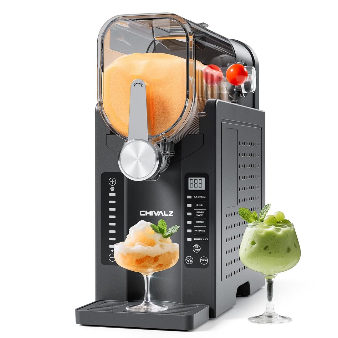 Slushie Machine No Ice Needed, Slushy Machine for Home, CHIVALZ Frozen Drink Maker with 6 Preset Programs for Margaritas, Frapps, Milk Shake and More, LED Display, Auto Clean, Black, 1 Pack+6 Modes