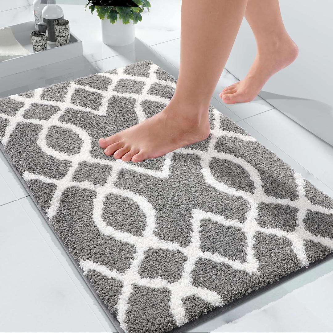 Yimobra Bathroom Rugs 24 x 17 Inch, Super Soft Thick Plush Bath Mat, Non-Slip, Water Absorbent, Easier to Dry, Machine-Washable, Microfiber Floor Carpet for Bathtub, Shower, Grey