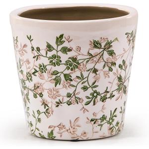 Teweiqi Ceramic Planter with Drainage Hole, Plastic Tray & Mesh, 6 Inch - Indoor/Outdoor Flower Pot for Orchids, Succulents, Green Floral Modern Farmhouse Dcor for Home,Office and Garden, Ideal Gift